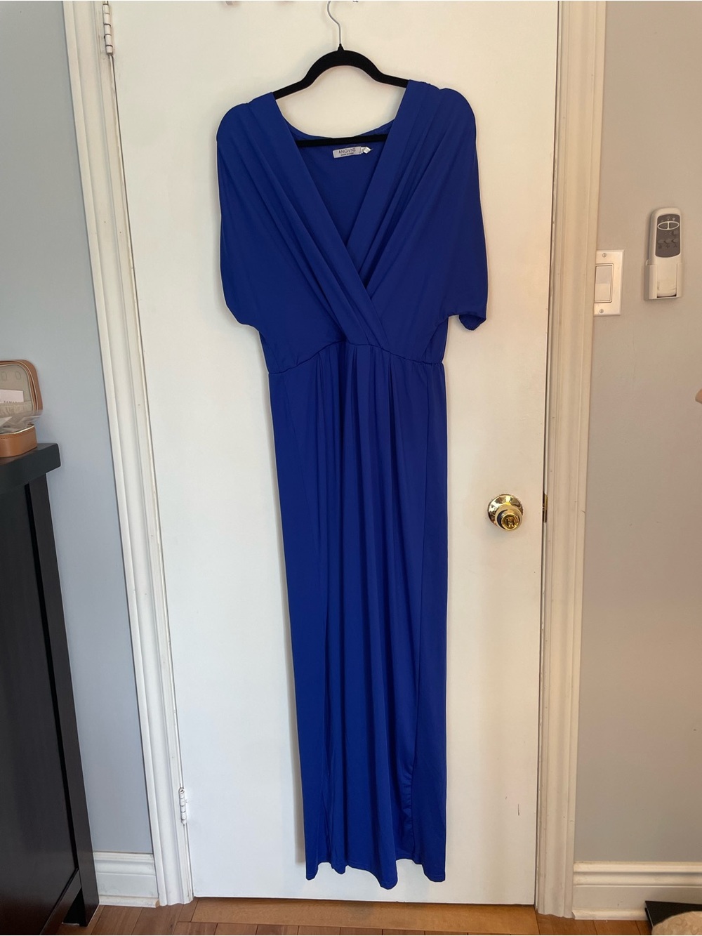 Royal Blue V-Neck Maxi Dress with Draped Wrap Front